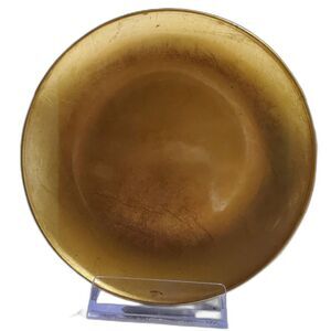 Round Shallow Dish in a gold color and black on the back